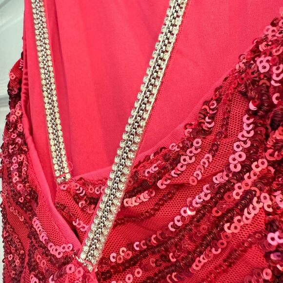 Minuet Formal Pink Prom Dress Size Large Rhinestone Sequin Glam Low Back NWT - Picture 7 of 8